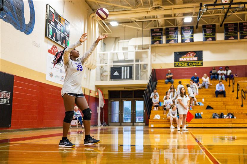 Student-athletes play volleyball
